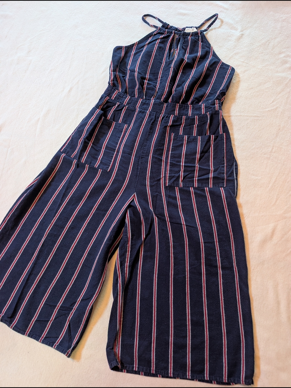 100% Cotton Universal Thread Navy Halter-Style Striped Jumpsuit